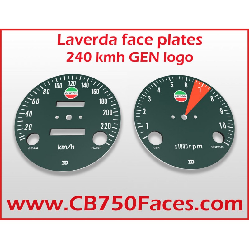 Laverda faceplates for ND gauges KILOMETERS/hour, with Laverda logo. The tacho meter dial in GEN version.