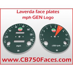 Laverda faceplates for ND gauges MILES/hour, with Laverda logo. Perfect reproduction dials. The tacho meter dial in GEN version.