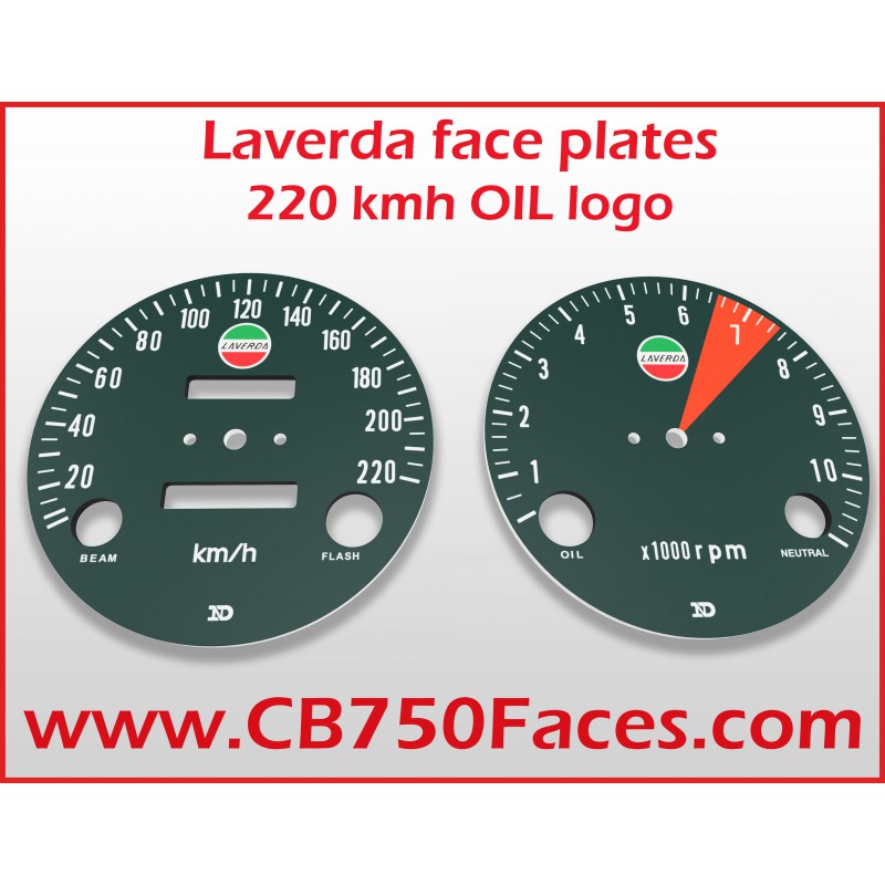 Laverda SF faceplates for ND gauges KILOMETERS/hour, with Laverda logo. The tacho meter dial in OIL version.