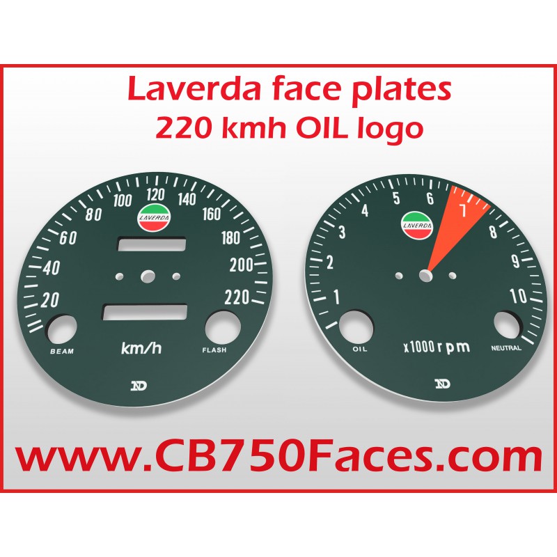 Laverda SF faceplates for ND gauges KILOMETERS/hour, with Laverda logo. The tacho meter dial in OIL version. Laverda SF faceplates for ND gauges KILOMETERS/hour, with Laverda logo. The tacho meter dial in OIL version.