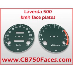 Laverda 500 faceplates for ND gauges KILOMETERS/hour. Perfect reproduction dials.