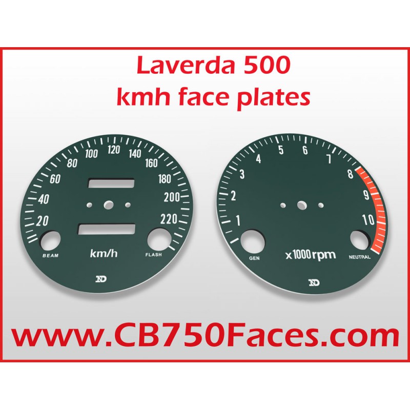 Laverda 500 faceplates for ND gauges KILOMETERS/hour. Perfect reproduction dials.