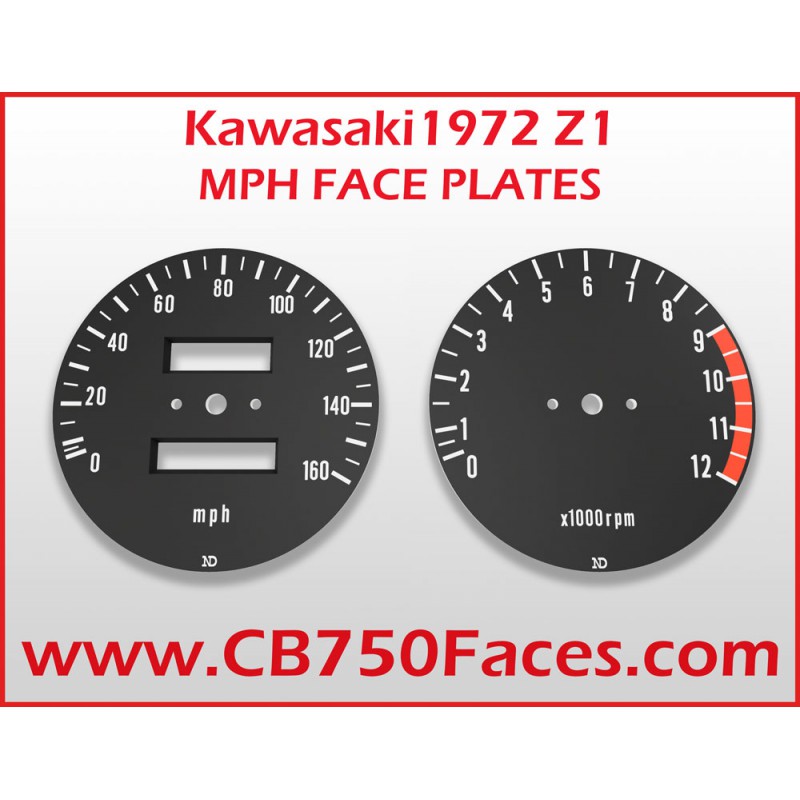Excellent reproduction 1972 Kawasaki Z1 faceplates MILES/hour. Perfect reproduction dials.